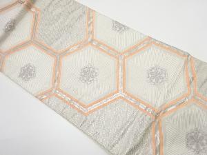 アンティーク　亀甲に華紋・若松模様織り出し袋帯（着用可）